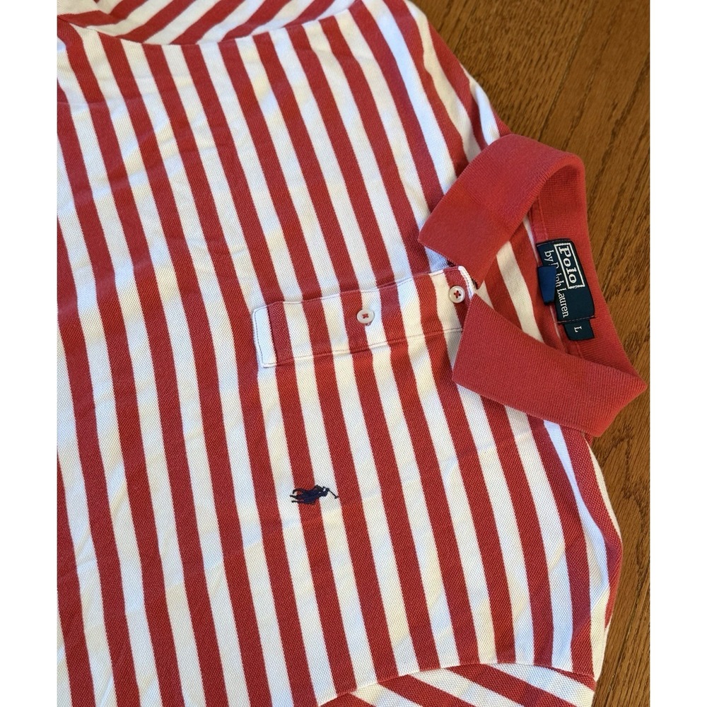 Polo By Ralph Lauren Polo Shirt Mens L  Red White Stripe Pony Logo Rugby Preppy